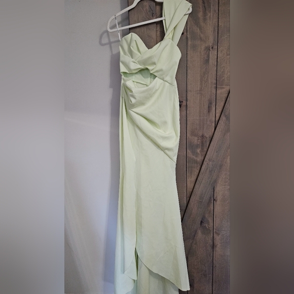 ASOS DESIGN bardot cut-out detail wrapfishtail maxi dress in washed lime.8 NWOT - Picture 15 of 15